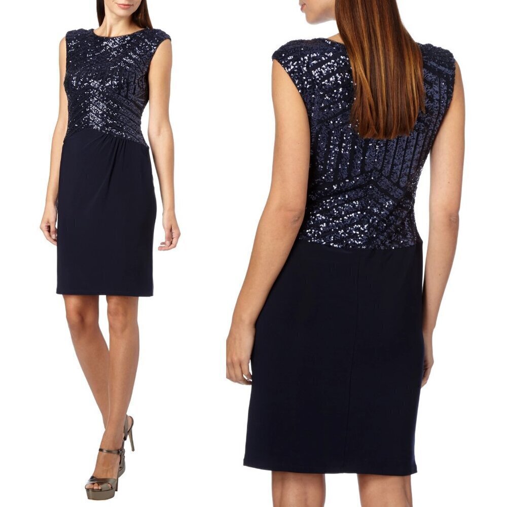 Lauren Ralph Lauren Navy Blue Sequins Cocktail Dress 22532